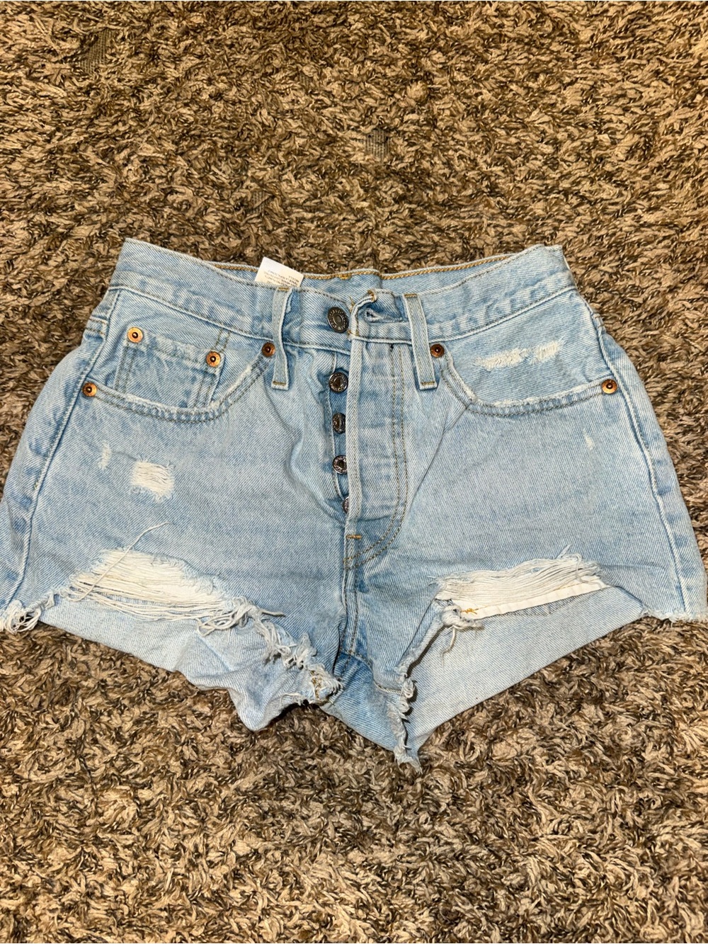 Levi's 501 Light Blue Distressed High-Rise Jean Shorts